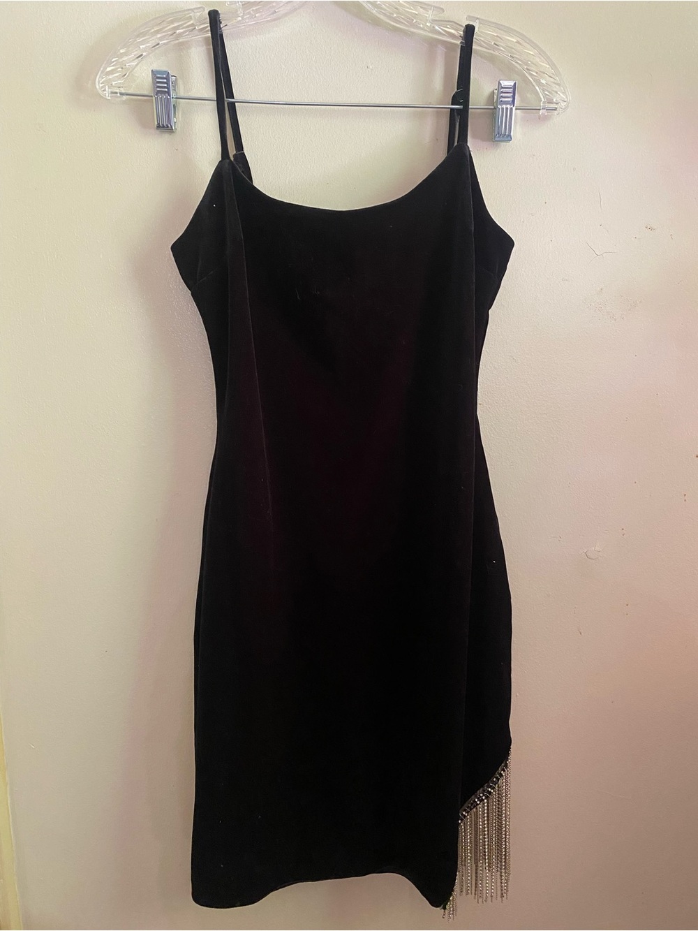 Little Black Velvet Dress with Rhinestone Detail
